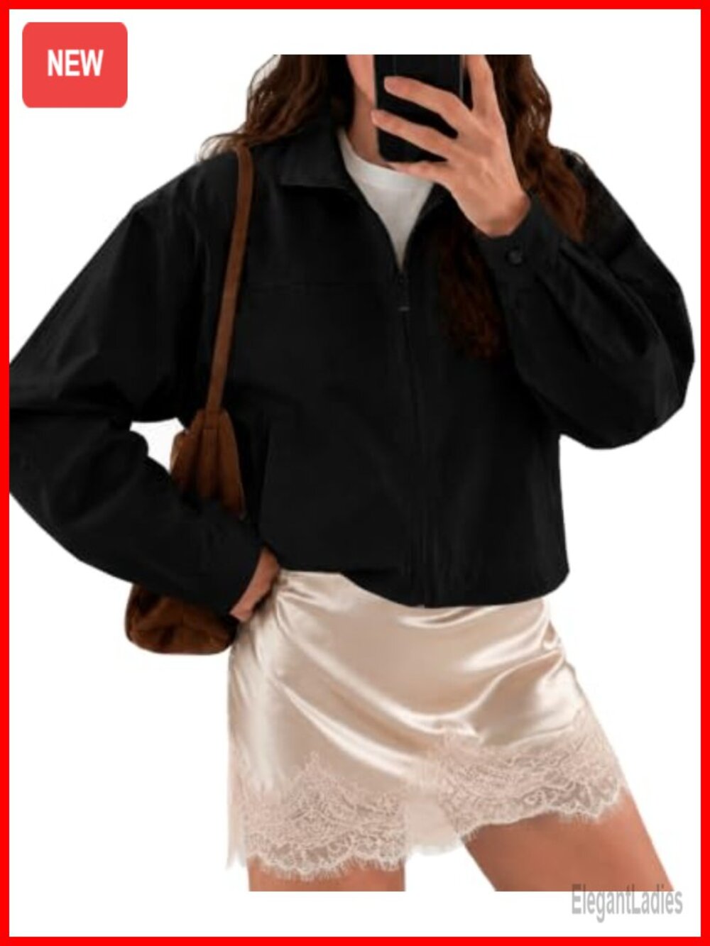 Cropped Funnel Neck Bomber Jacket Lightweight Zip Up Casual